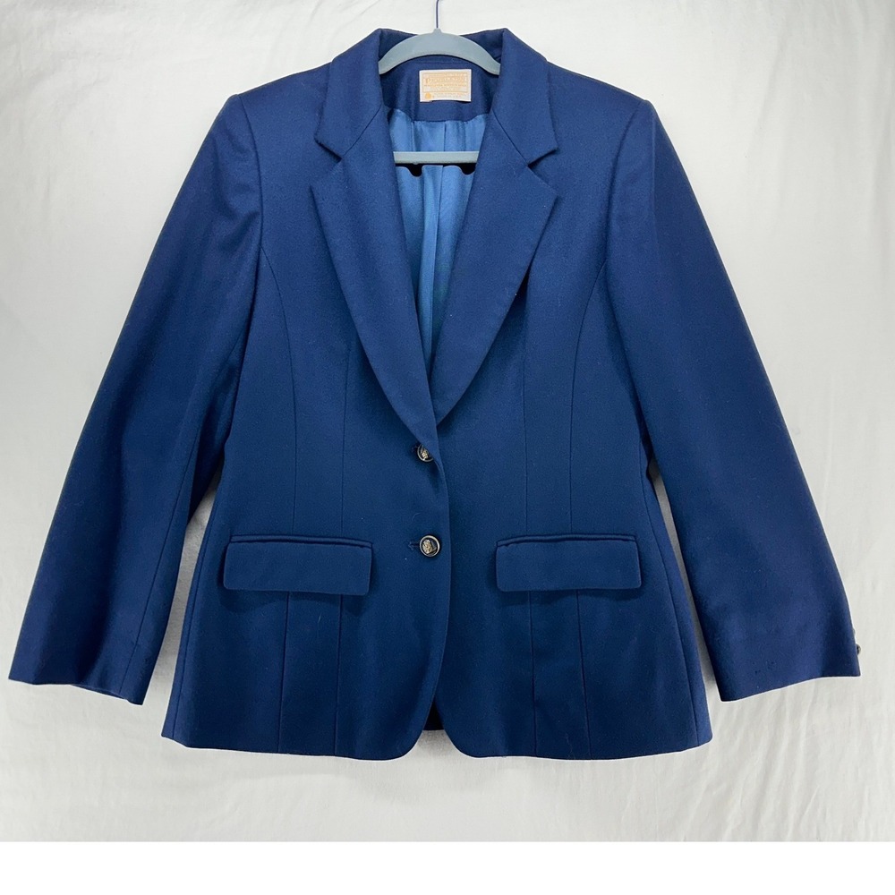 Pendleton Vintage Navy Blue 100% Virgin Wool Blazer Jacket Made in USA Womens 10